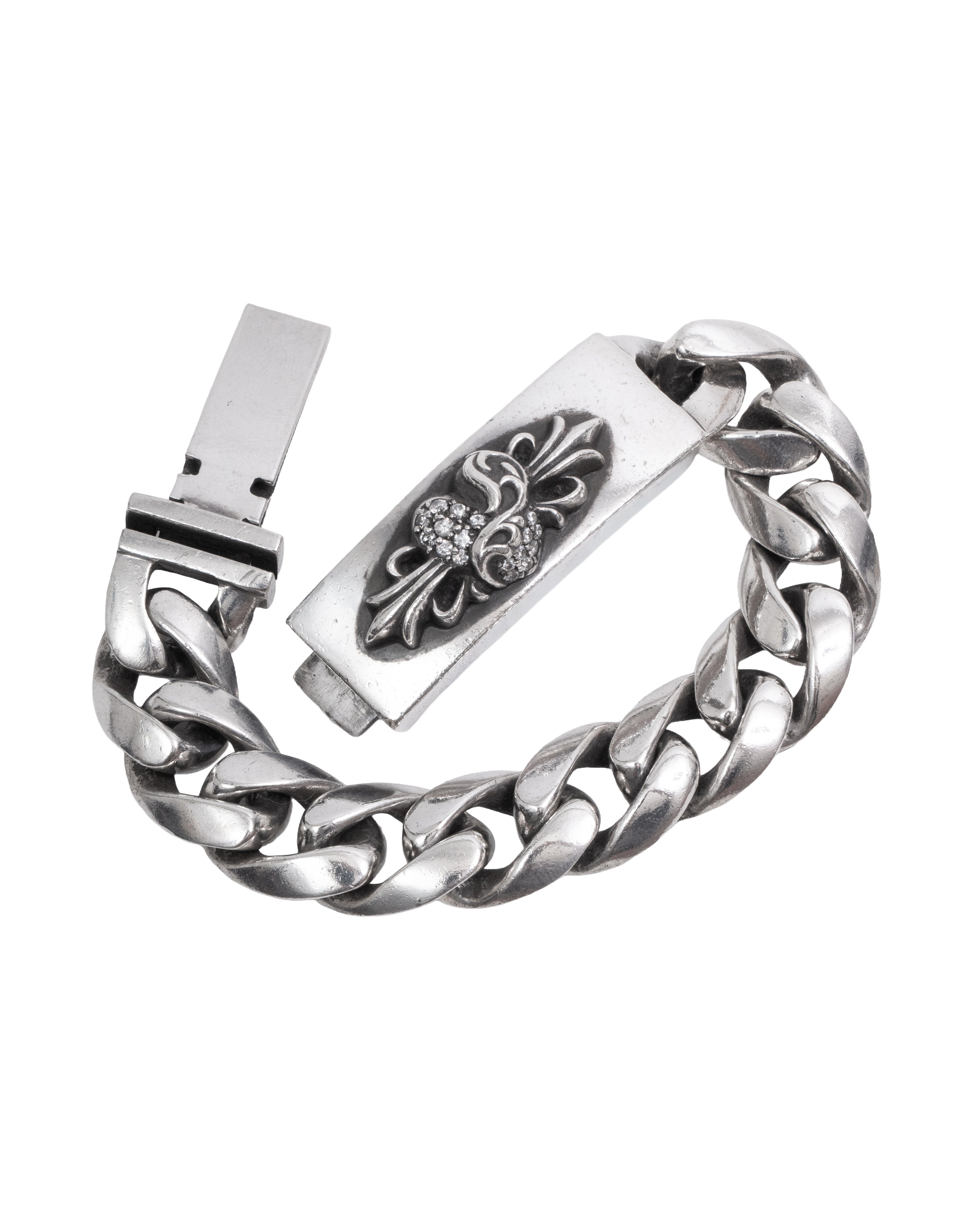 Chrome Hearts Floral Heart ID Pave Diamond Bracelet