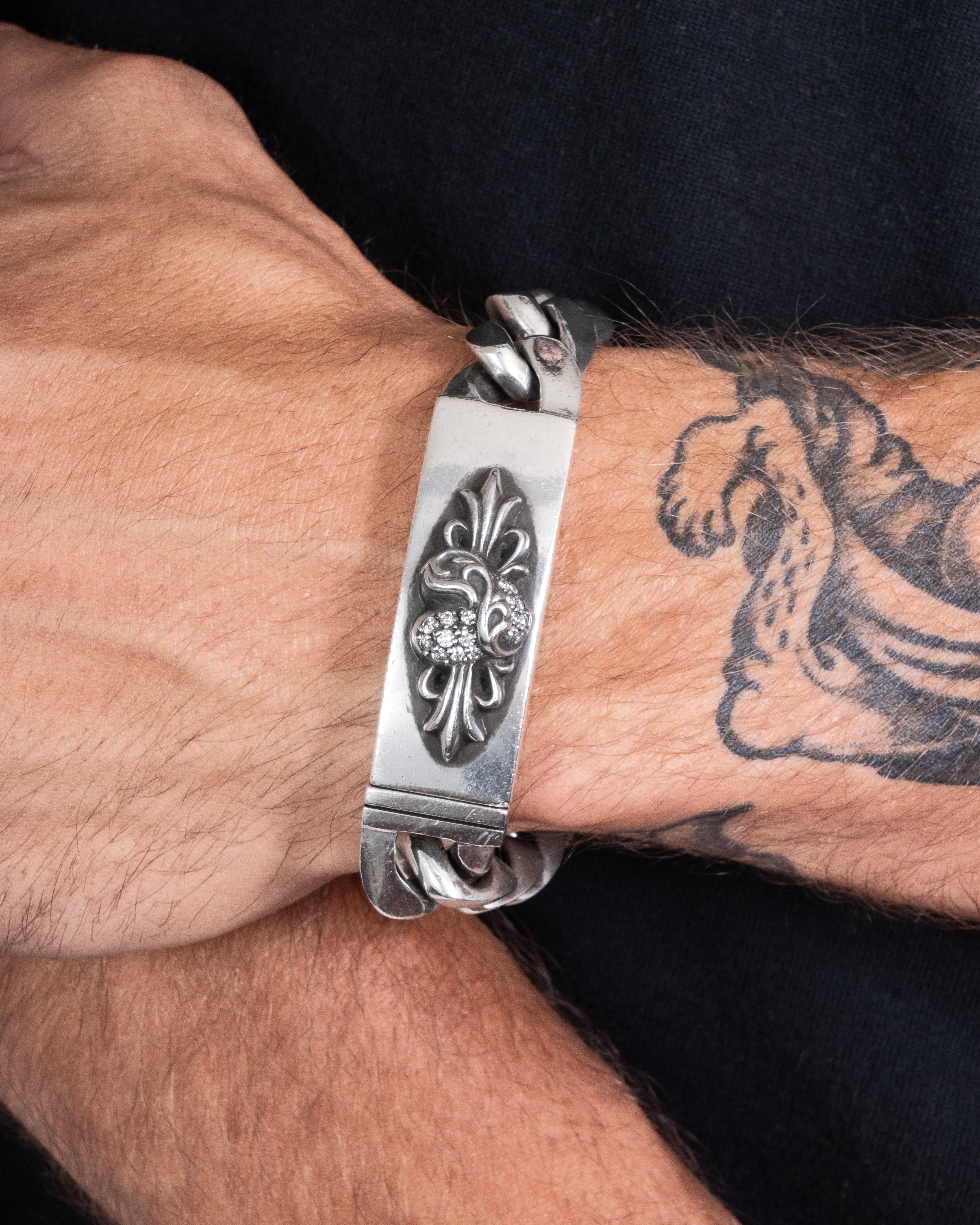Chrome Hearts Floral Heart ID Pave Diamond Bracelet