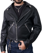 Chrome Hearts Classic Moto Filigree Cross Leather Jacket Black