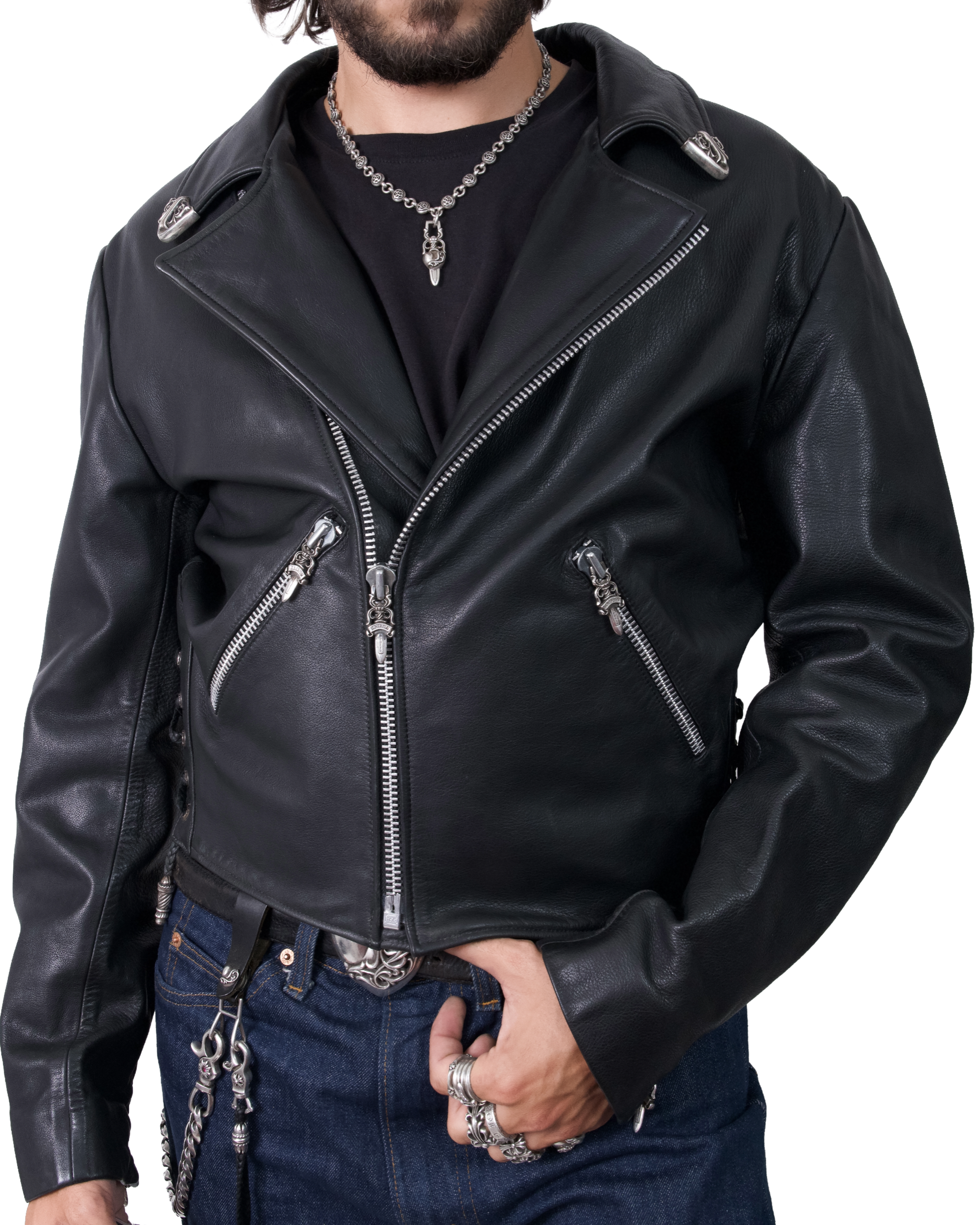 Chrome Hearts Classic Moto Filigree Cross Leather Jacket Black