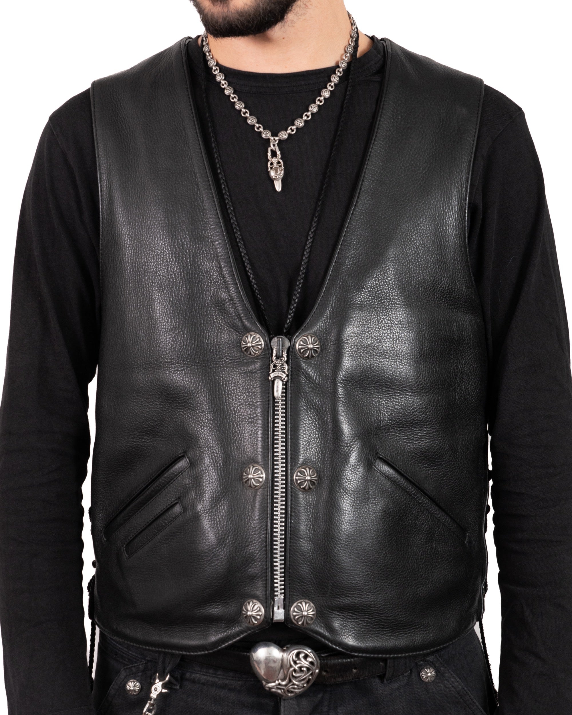 Chrome Hearts 6 Buttons Cross Leather Vest Vintage