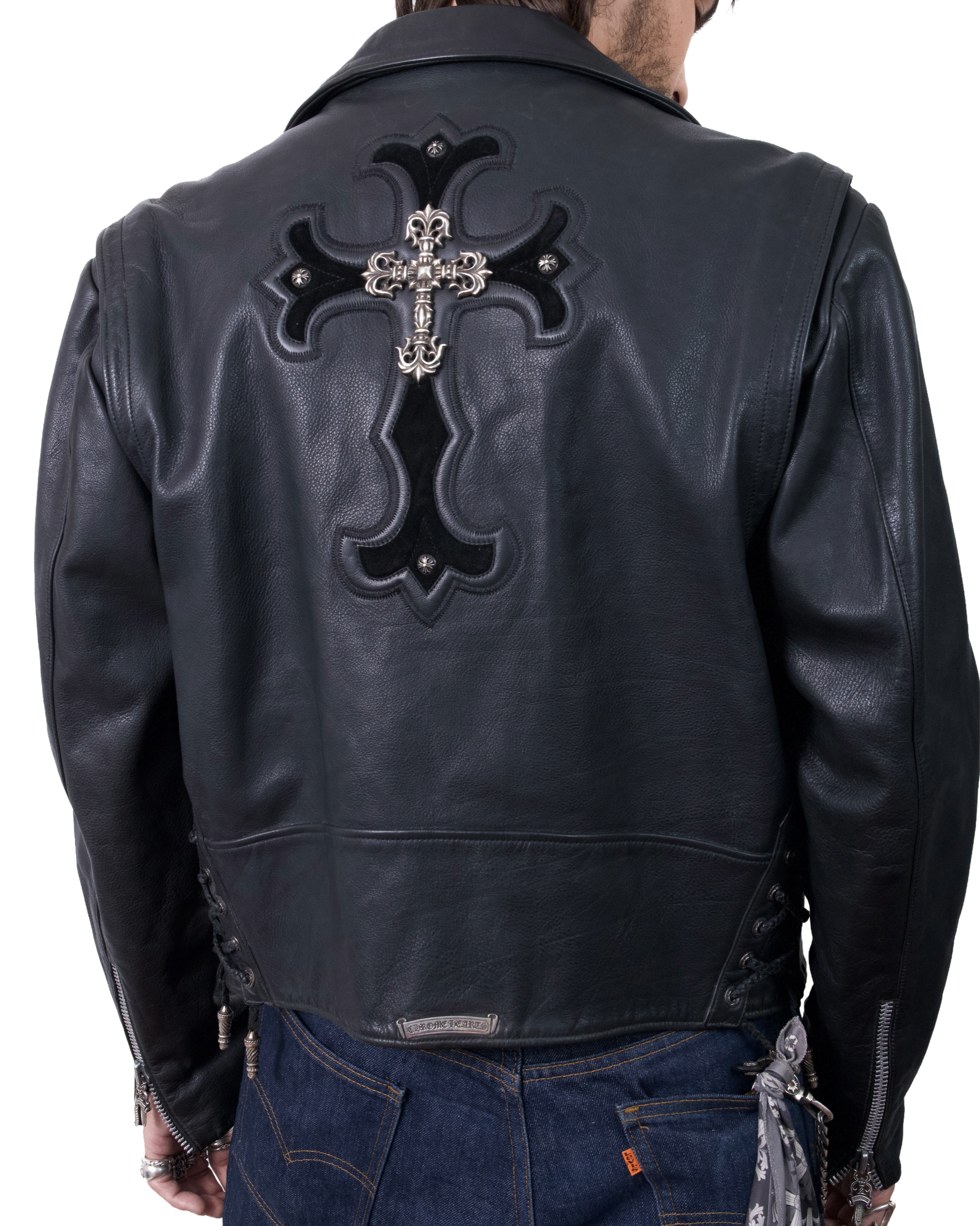 Chrome Hearts Classic Moto Filigree Cross Leather Jacket Black