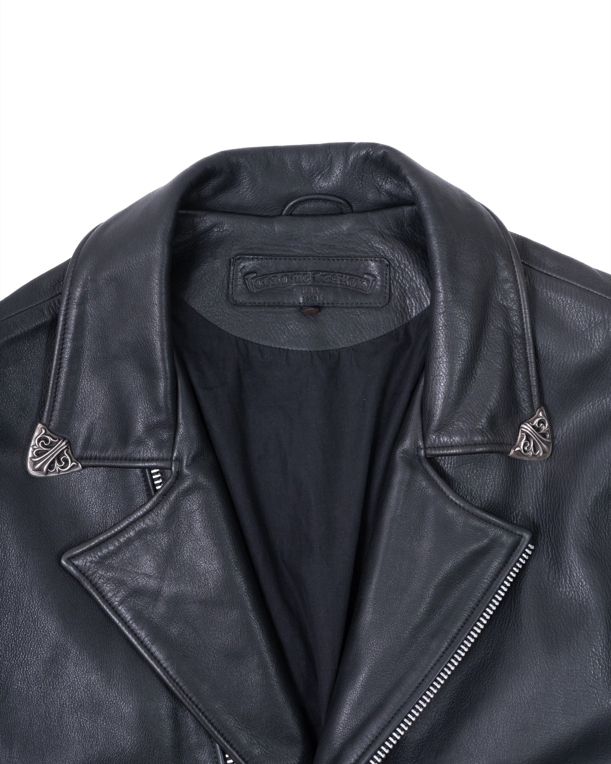Chrome Hearts Classic Moto Filigree Cross Leather Jacket Black