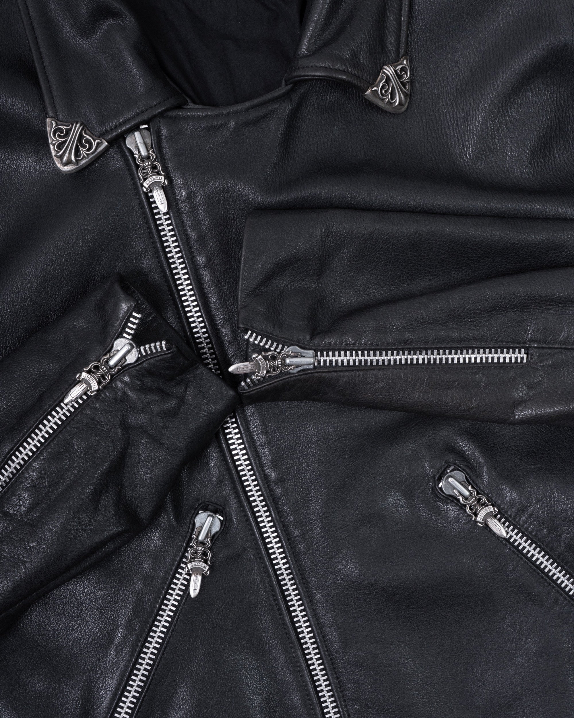 Chrome Hearts Classic Moto Filigree Cross Leather Jacket Black