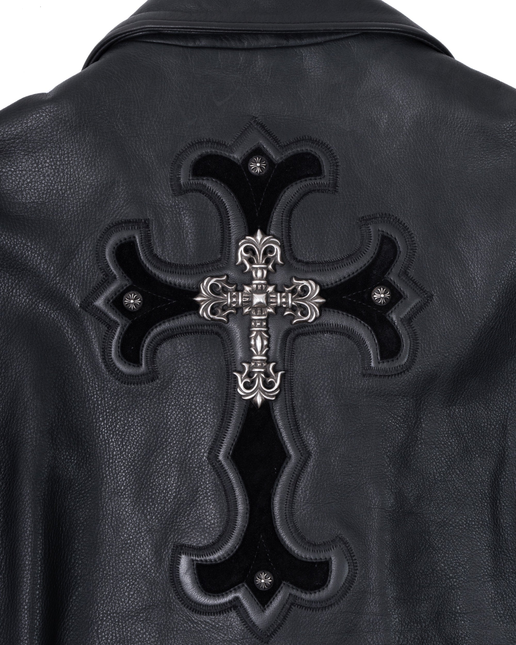 Chrome Hearts Classic Moto Filigree Cross Leather Jacket Black