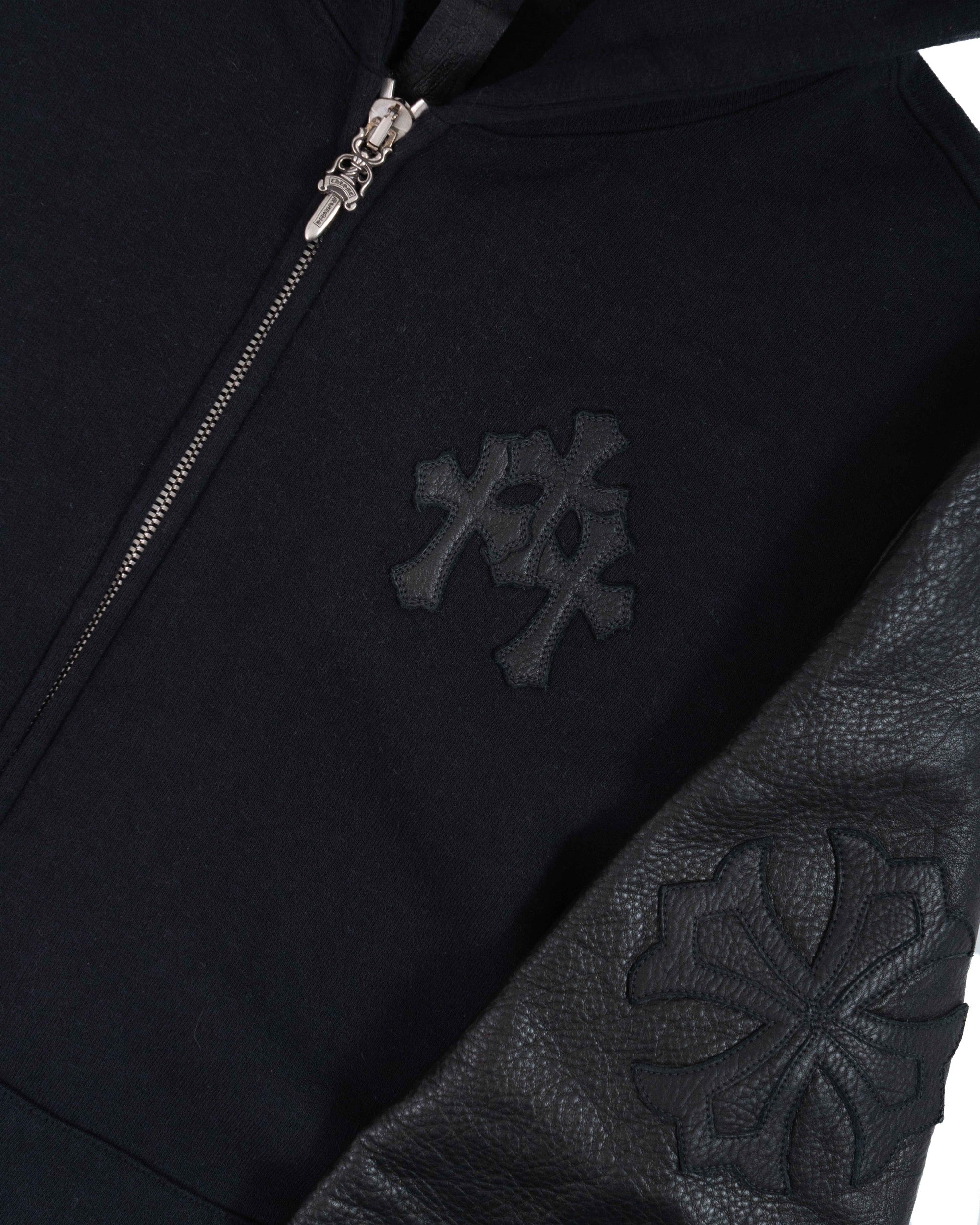 Chrome Hearts Triple Cross Patch Leather Zip-Up Black