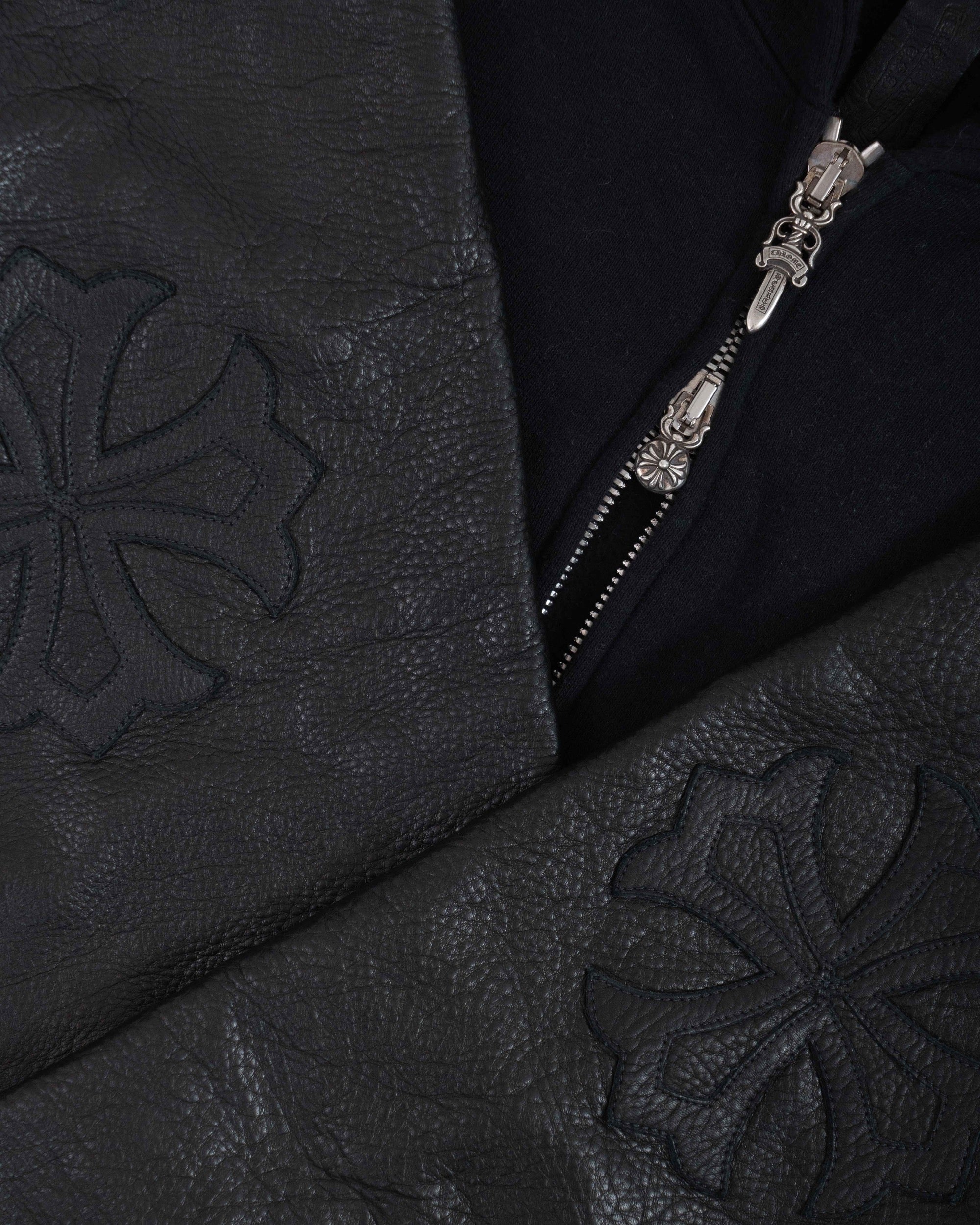 Chrome Hearts Triple Cross Patch Leather Zip-Up Black