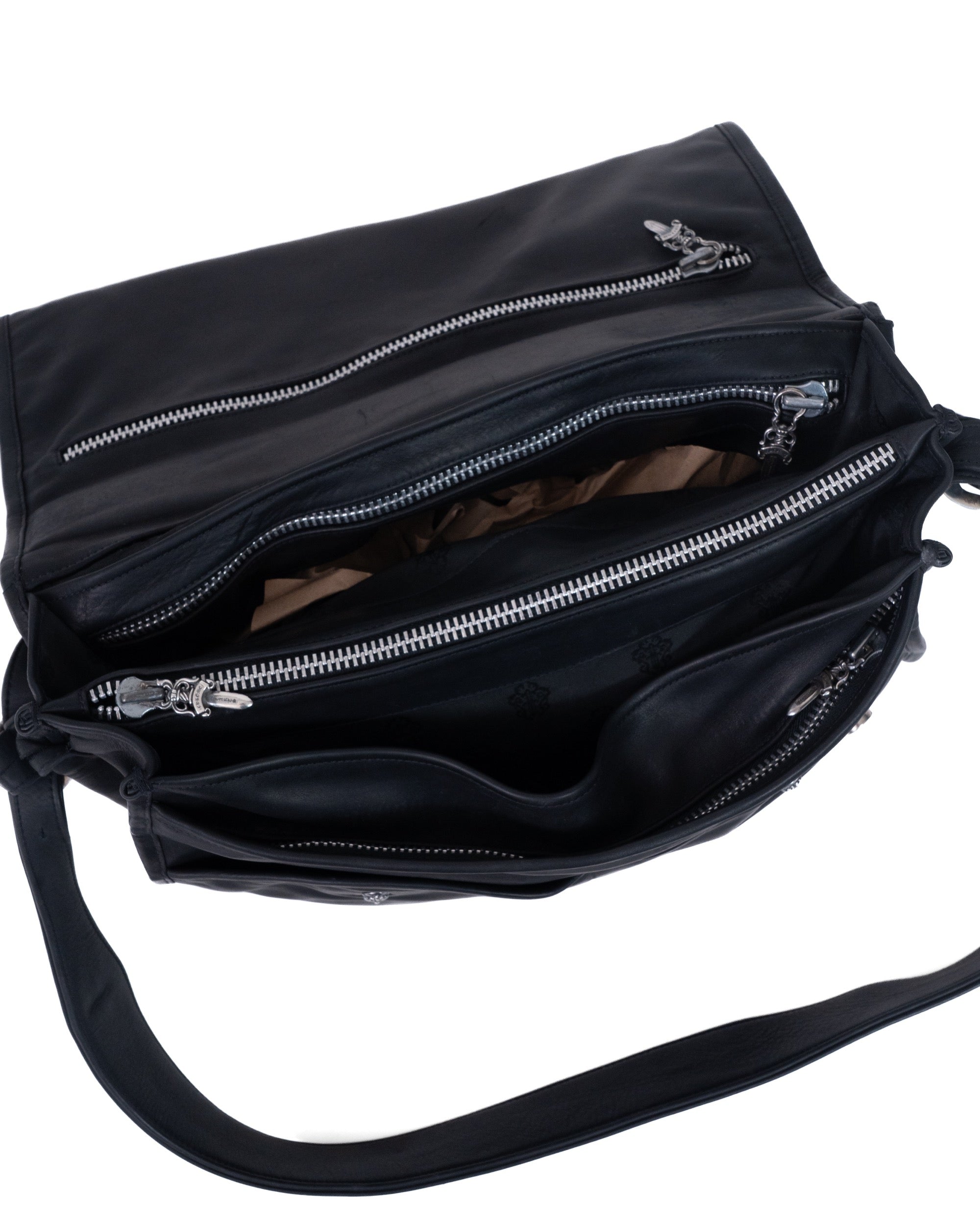 Chrome Hearts Convertible Messenger Buttons Leather Bag 90’s Black