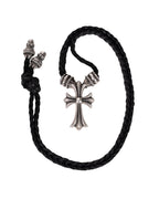 Chrome Hearts Small Cross Leather Braid Necklace