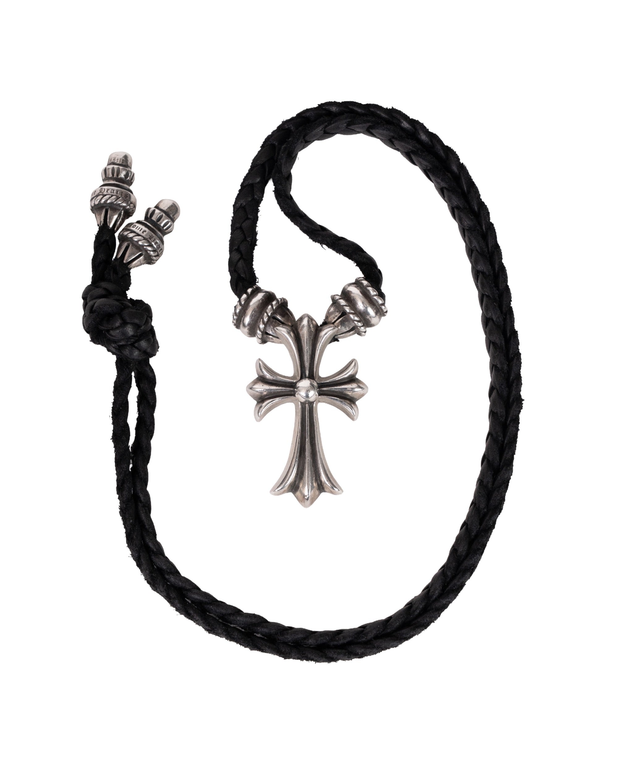 Chrome Hearts Small Cross Leather Braid Necklace