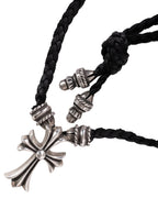 Chrome Hearts Small Cross Leather Braid Necklace