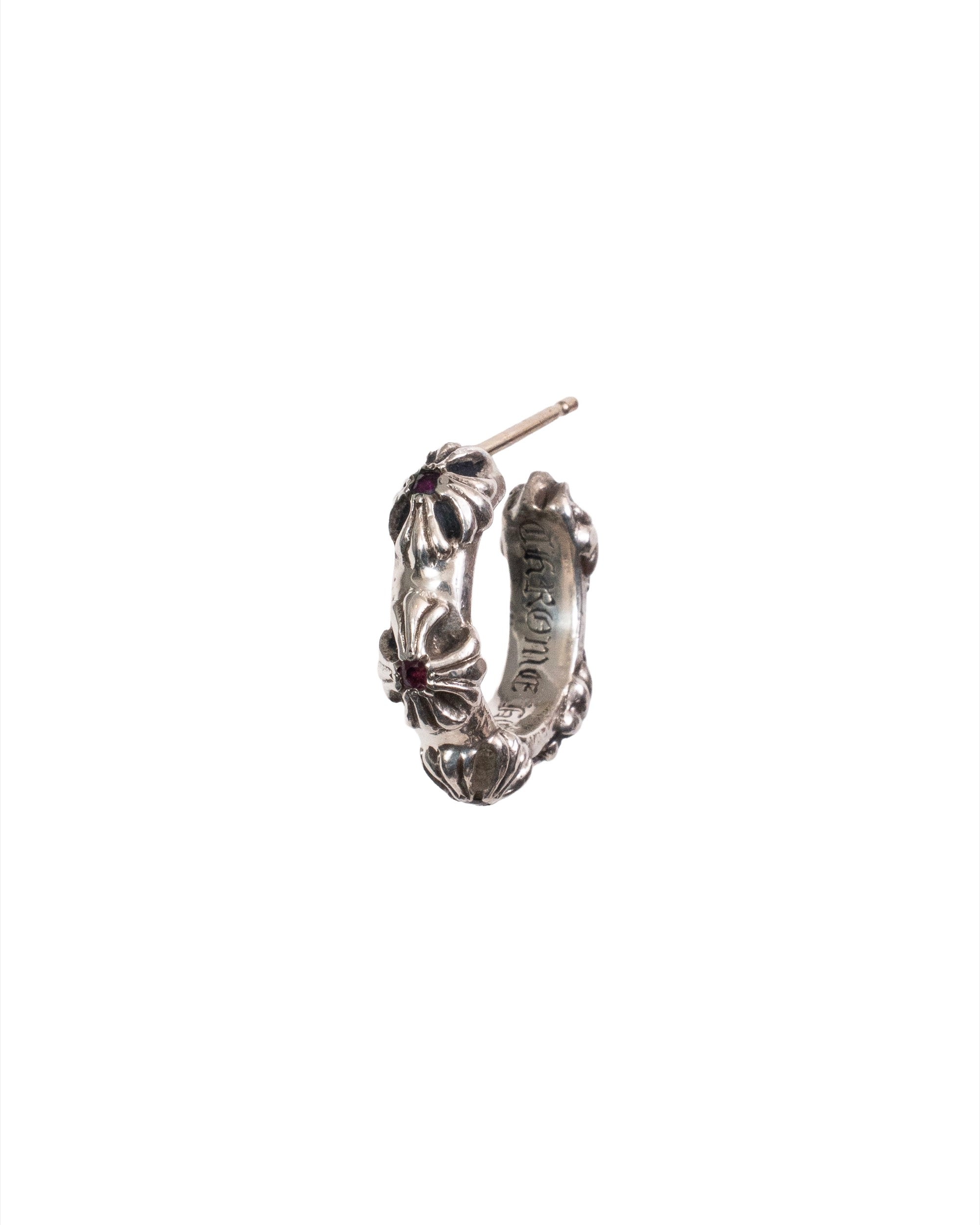 Chrome Hearts Pink Sapphire Cross Band Hoop Earring
