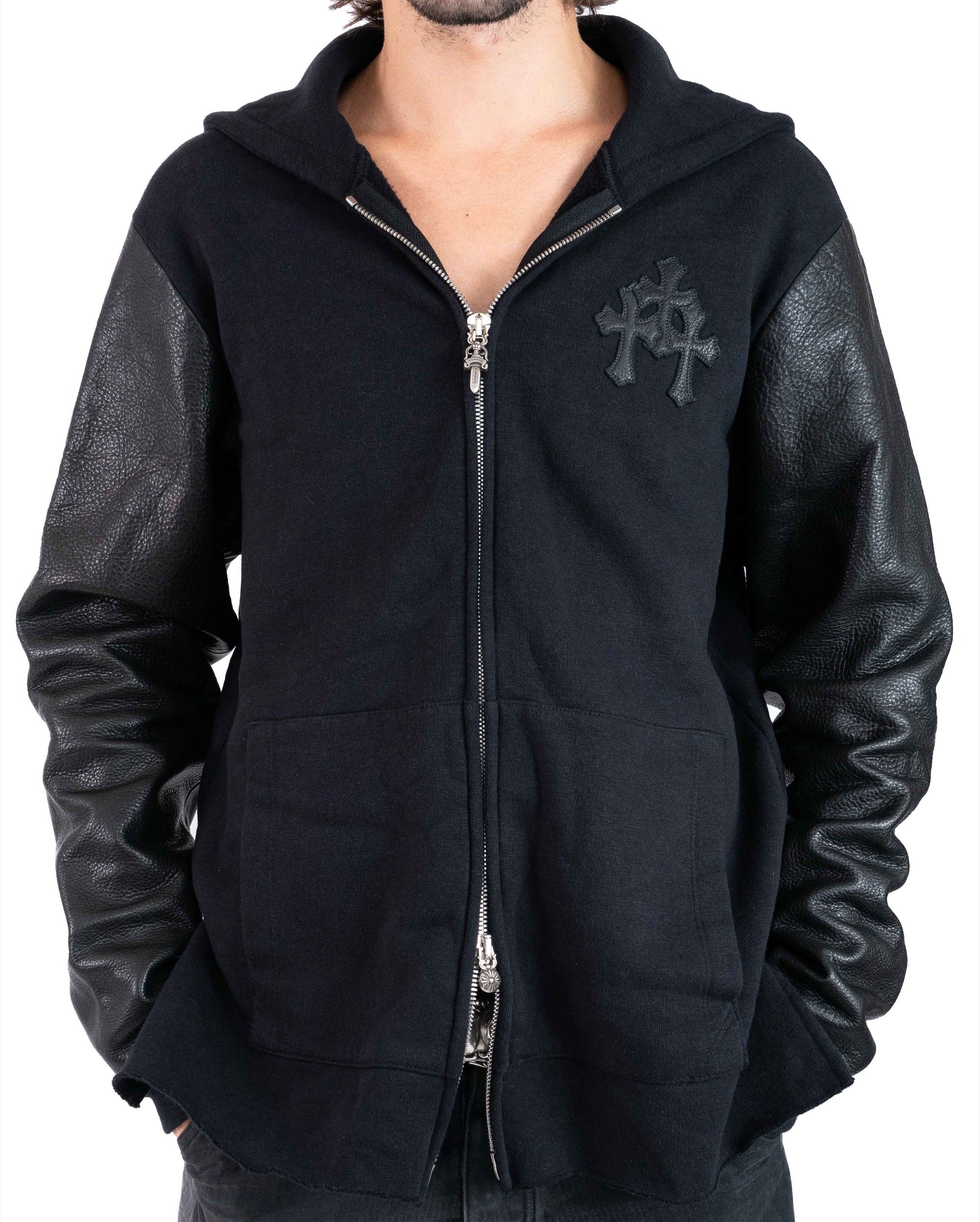 Chrome Hearts Triple Cross Patch Leather Zip-Up Black
